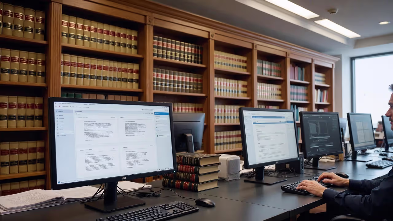 Mock legal research screen showing filtered search results and citation counts.