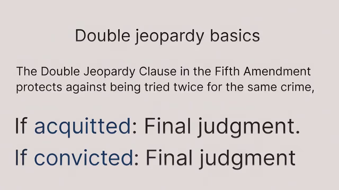 Graphic explaining that double jeopardy applies after an acquittal or conviction.