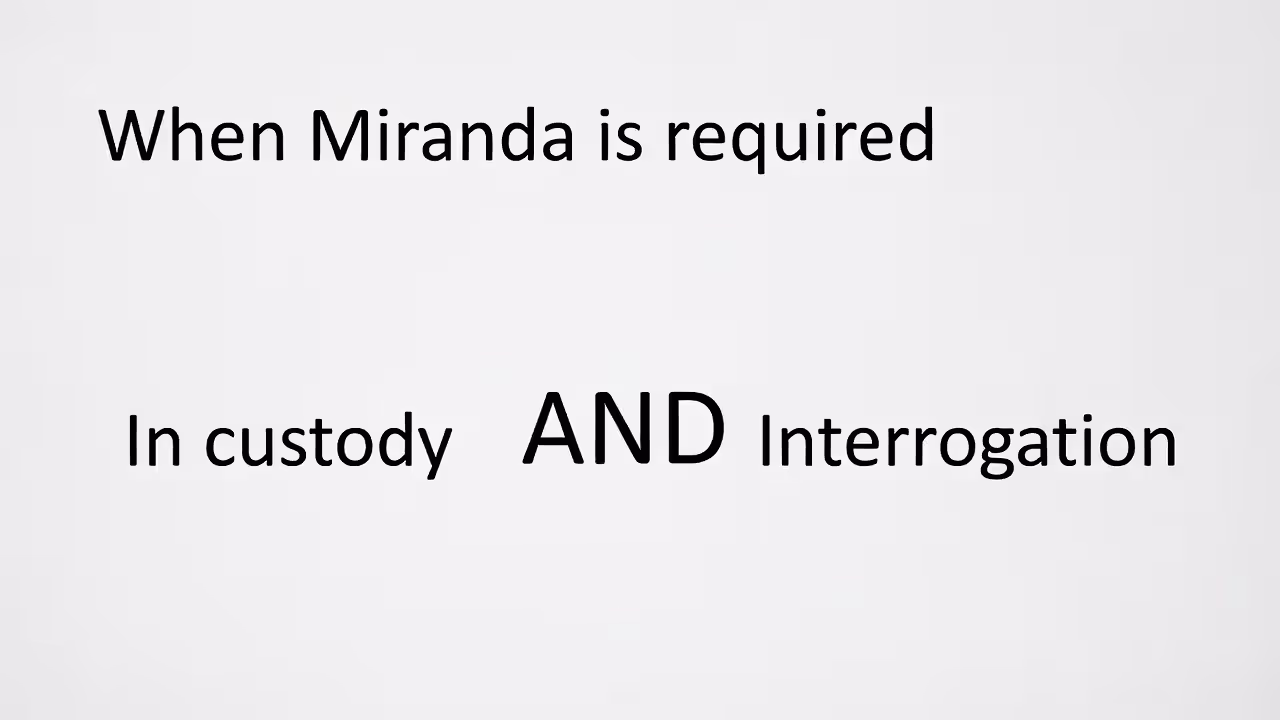Infographic stating Miranda warnings apply during custodial interrogation.