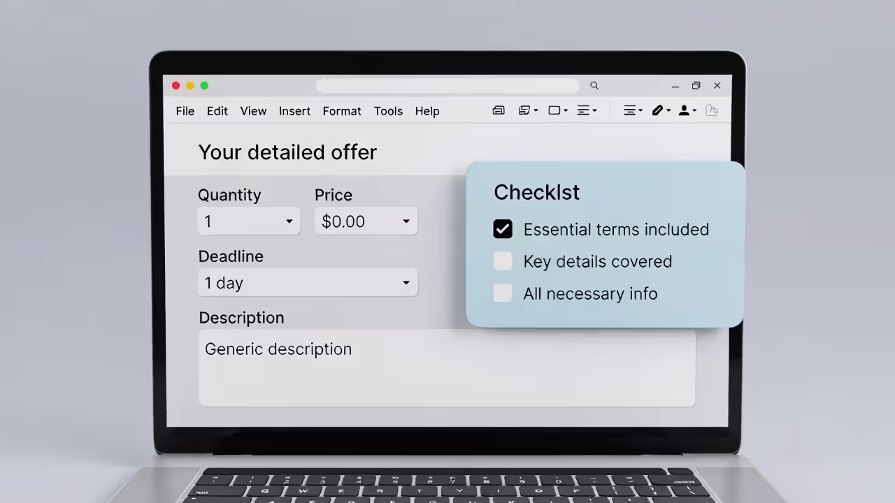 Example of a detailed written offer showing price, scope, and timing terms. .jpg