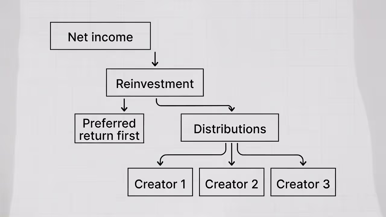 Waterfall graphic showing how profits can be allocated between reinvestment and distributions