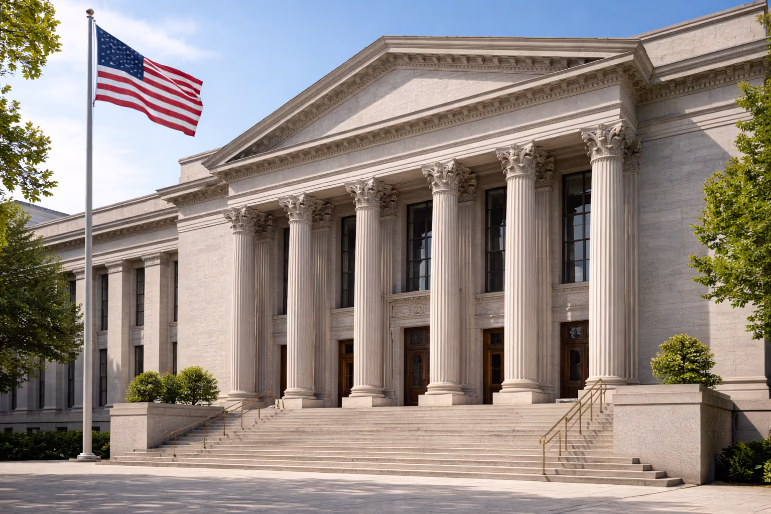Exterior of a U.S. federal courthouse building in daylight